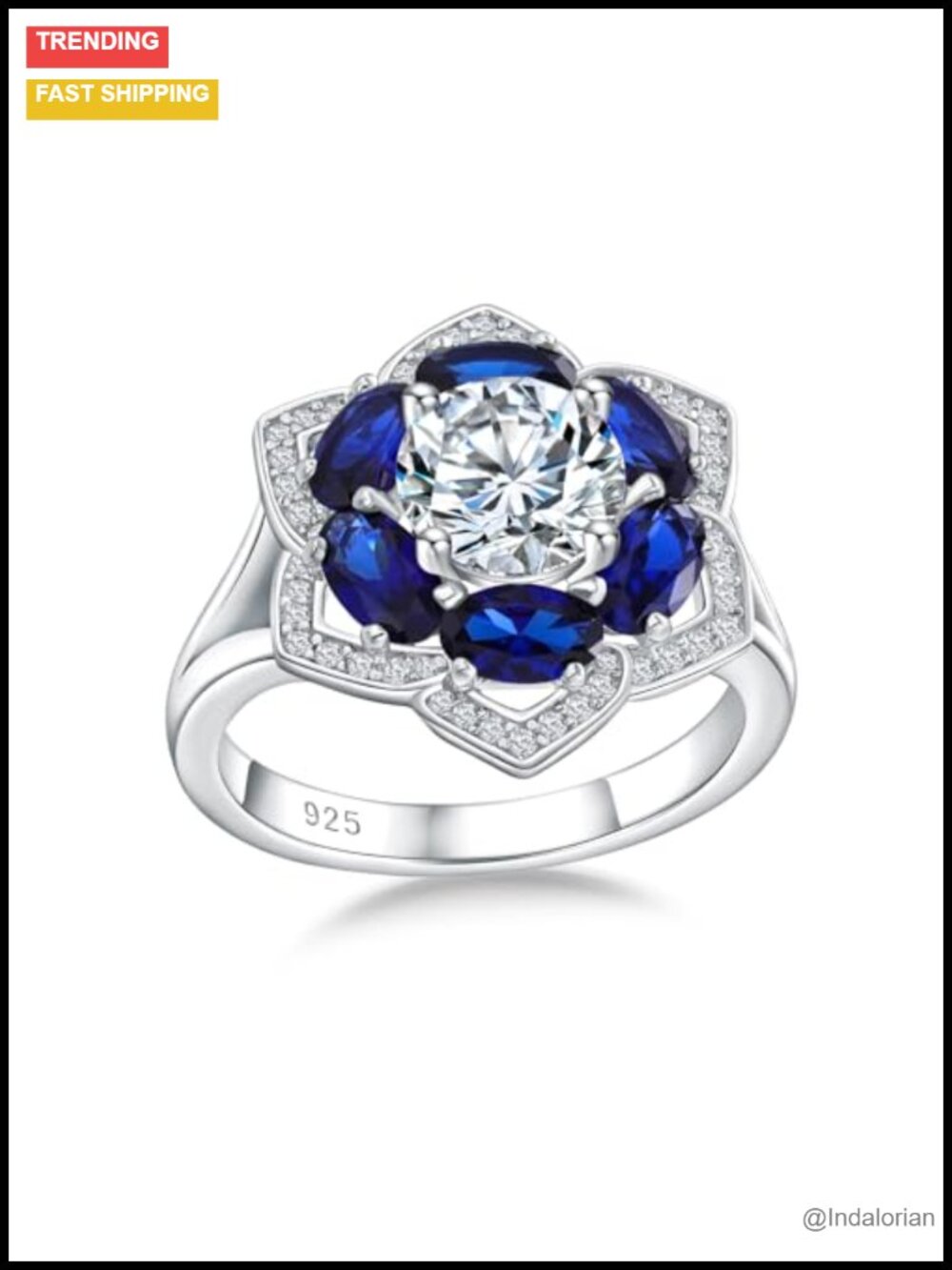 Flower Cocktail Ring 925 Sterling Silver White Gold Plated Engagement